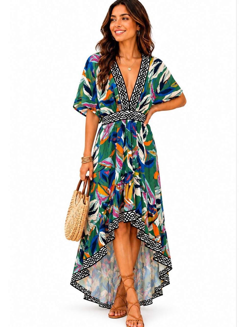 Flying Tomato Boho Chic Floral High-Low Ruffle Maxi Dress Sz Small